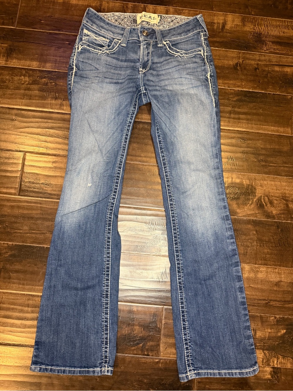 Ariat REAL Denim Women's 28R Bootcut Jeans Mid Rise Blue Thick Stitch Inseam 31